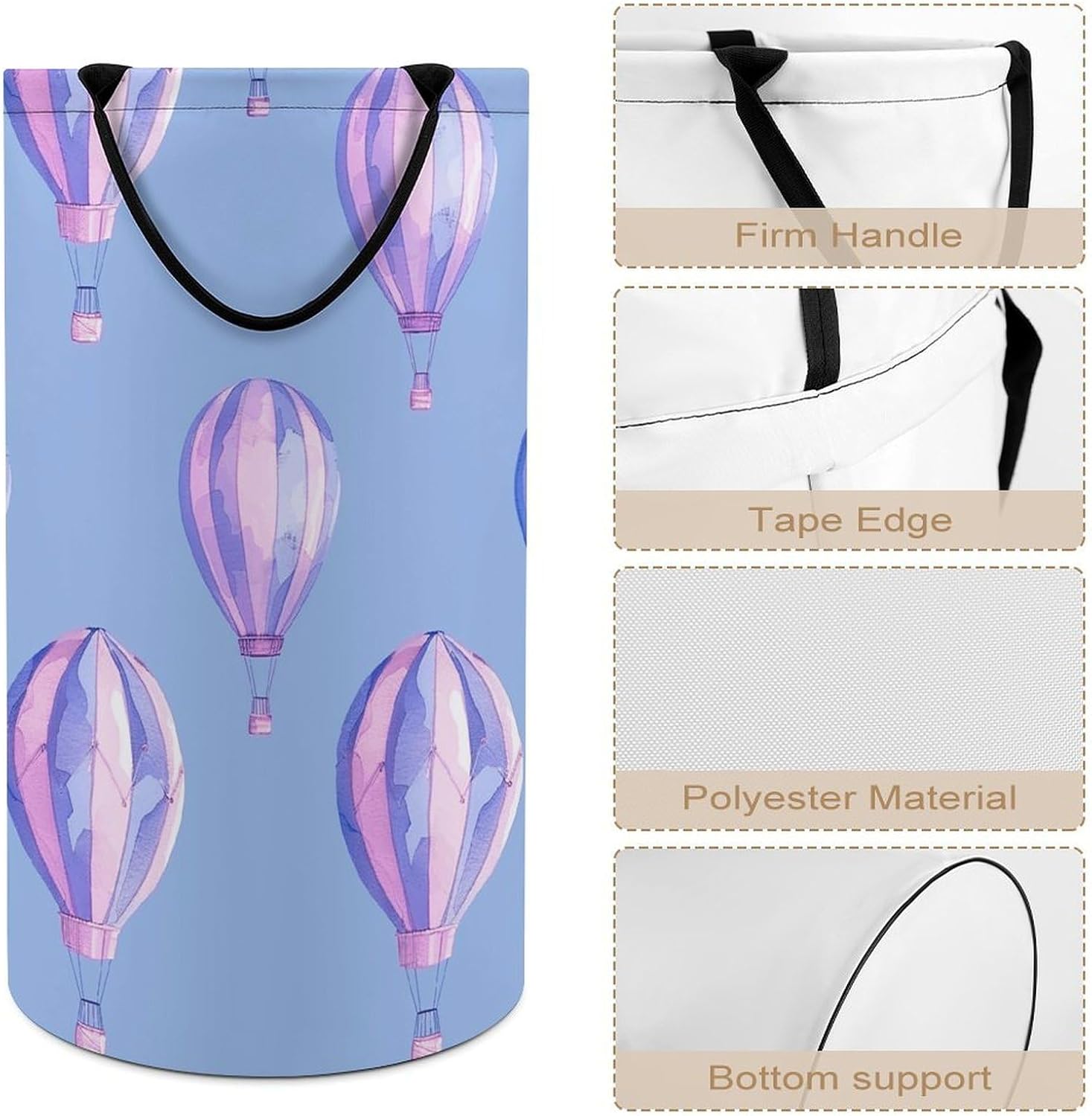 Blue Hot Air BalloonFoldable Large Capacity Laundry Hamper with Handles,Extra Big Collapsible Clothes Basket for Home Storage