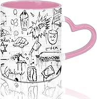 Vista 5 de Juego de 12 tazas de café de cerámica en blanco de sublimación de 11 onzas con mango de corazón para té, leche, leche, cacao caliente, interior rosa