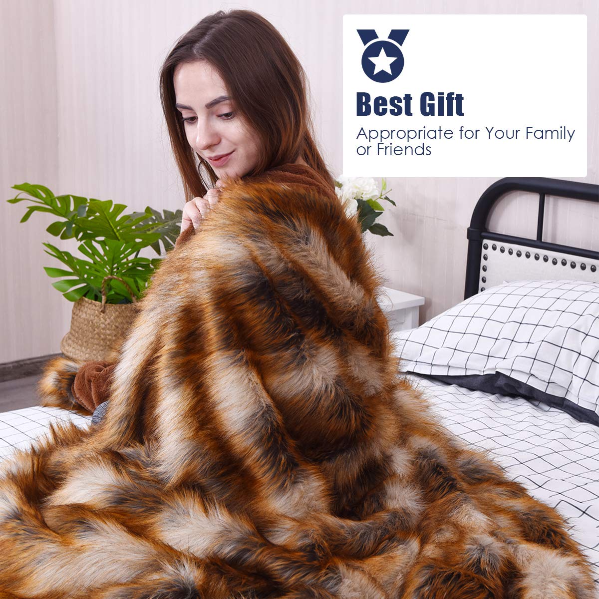 Giantex Faux Fur Throw Blanket, Ultra Soft Fuzzy Bed Blankets, Light