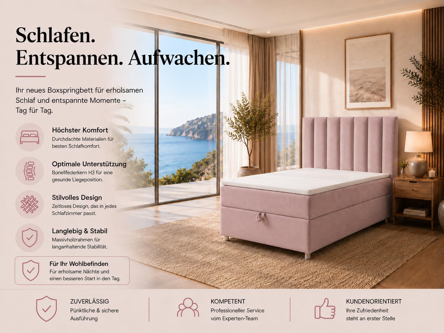 Trinity K10 EinzelBett | Boxspringbett mit Bonell Federkernmatratze 90x200 | MatratzenTopper 90x200 | Bett mit Matratze | Bett mit Stauraum