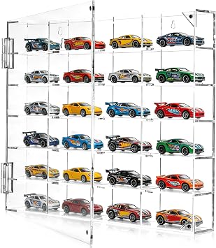 Acrylic Display Case for Hot Wheels 1/64 Scale, 24 Slots Toy Car Display Organizer Wall Mount or Desktop Diecast Model Car Showcase for Matchbox Storage Clear Collectible Model Storage