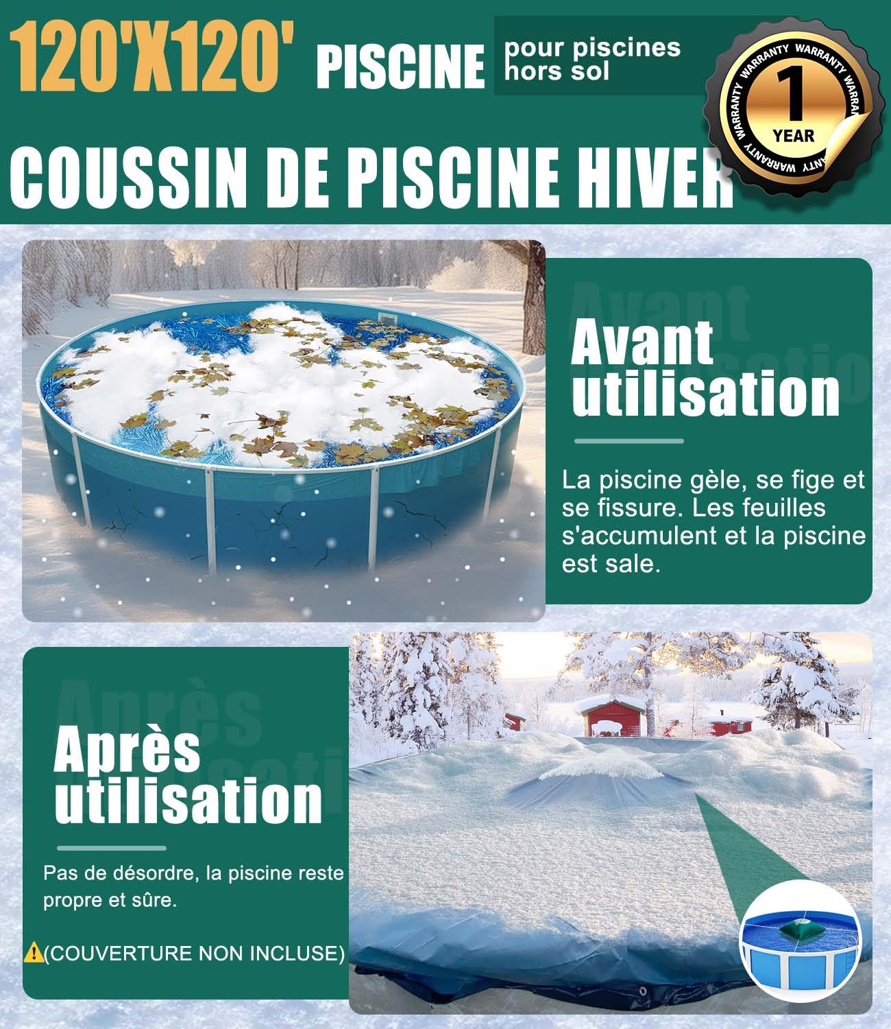 Angooni Lot de 6 coussins de piscine d'hiver XXL 120 x 120 cm | Coussin d'air pour piscine avec double couture pour couverture de piscine | Coussin de piscine pour l'hiver | Avec valve Boston double