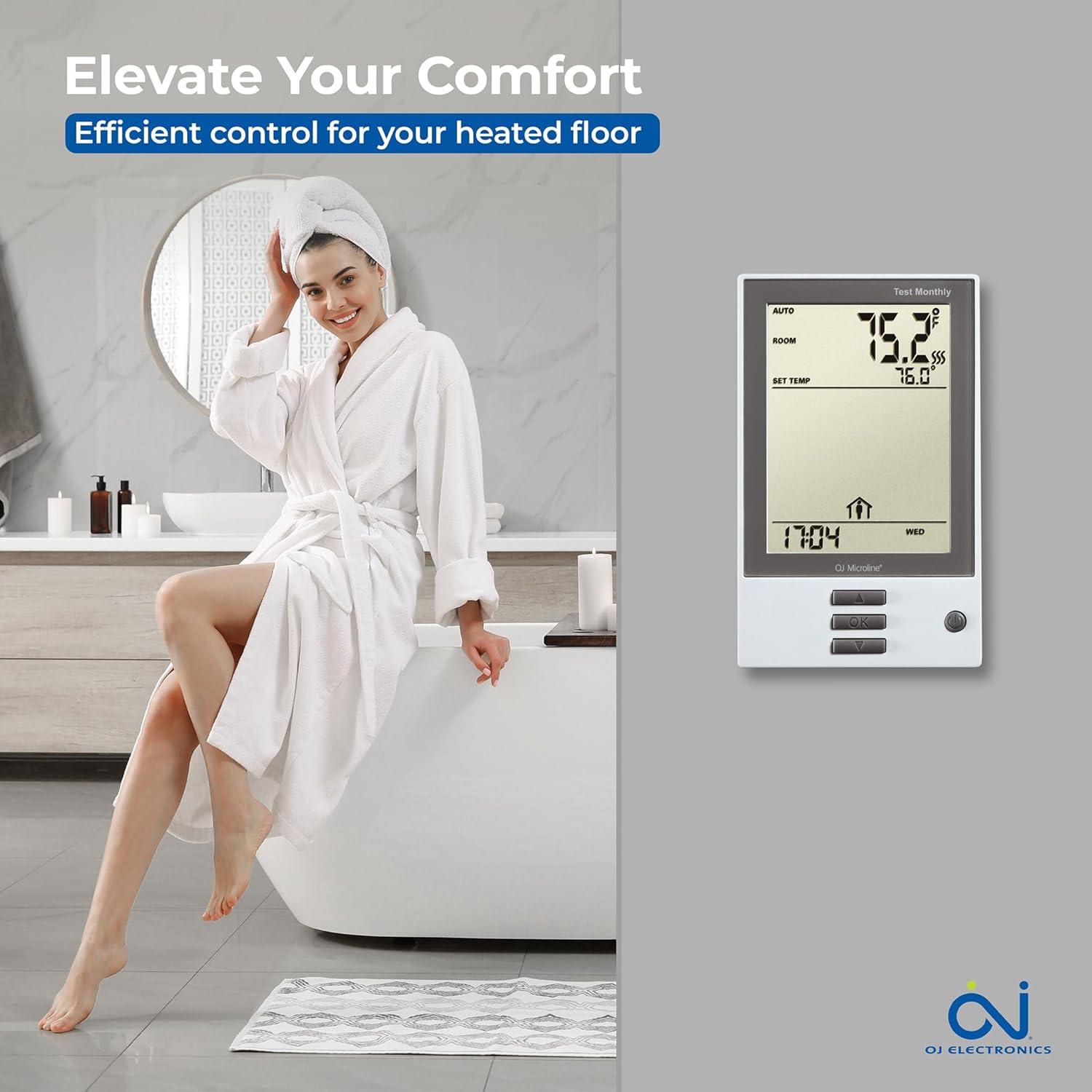 OJ Microline UDG Programmable Thermostat for Heated Floor w/Class A GFCI - 120/240v in Floor Heater Thermostat - Dual Sensing - Includes a Flooring Sensor - 3-Year Warranty & USA Product Support