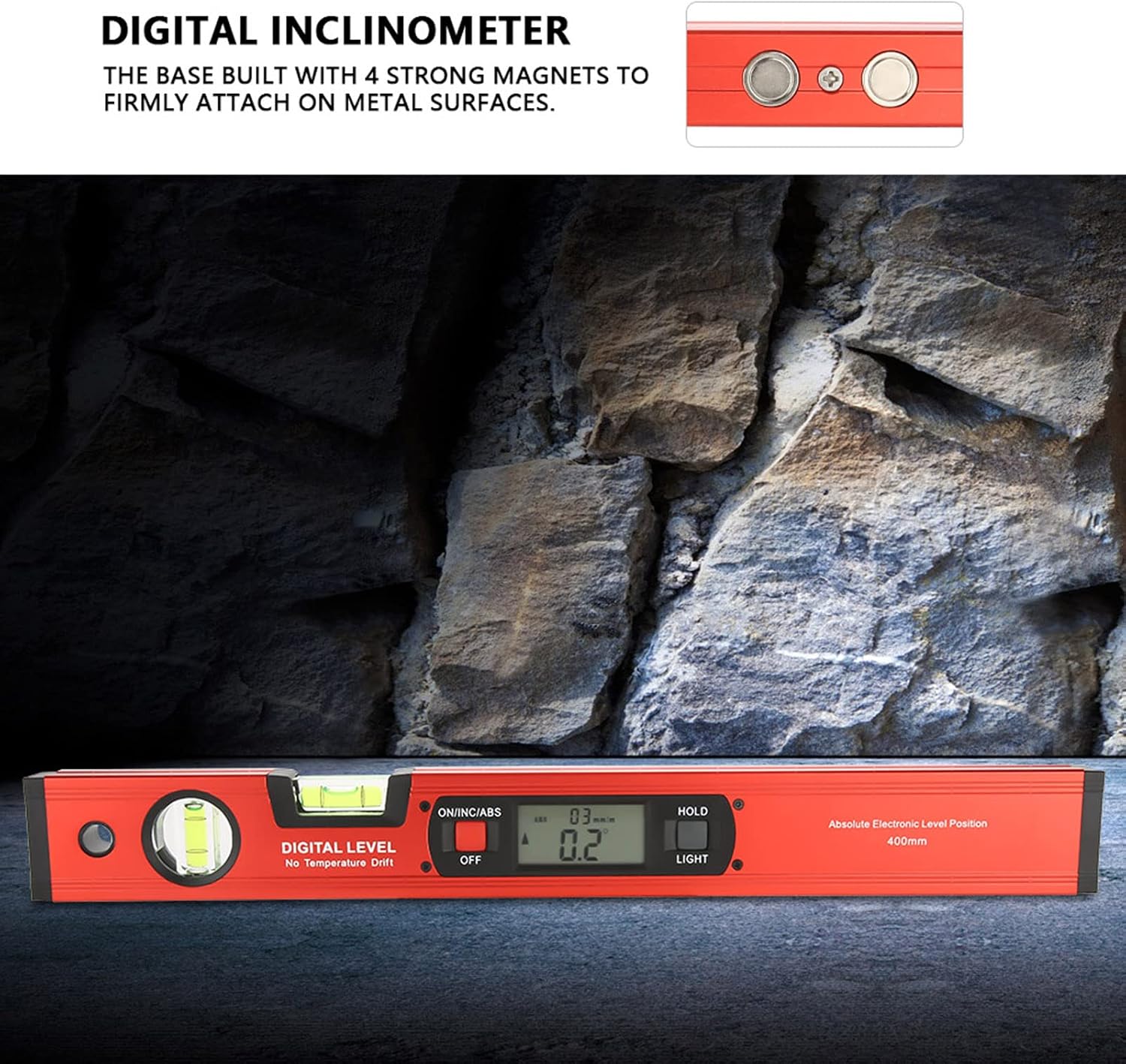 Digital Level, Digital Aluminum Alloy Magnetic Angle Finder Level Slope Meter Digital Level With Slope Percentage Magnetic Level and Protractor 4 X 90 Gegree Inclinometer