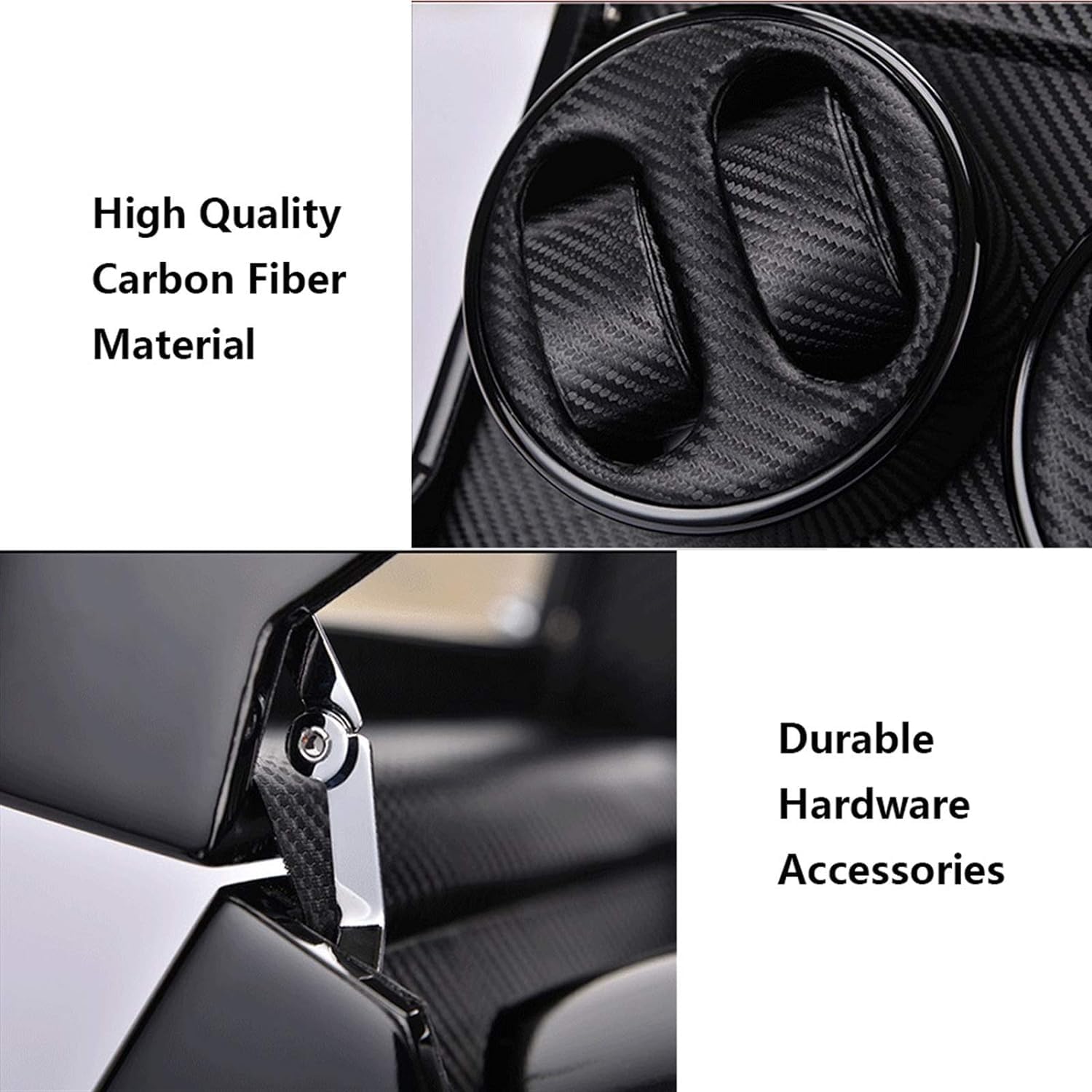 FENOKD Watches and Jewelry Watch Winder Box 4, White or Black Piano Paint Exterior, Silent Motor, Carbon Fiber Leather