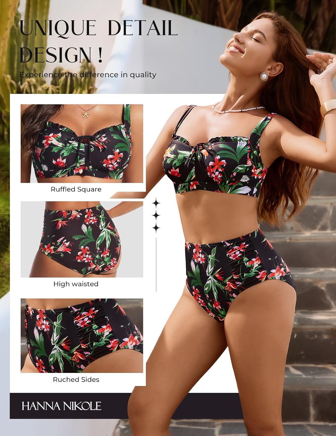 Hanna Nikole Modest Swimsuits for Women 2026, High Waisted Bikini Sets Tummy Control, Tie Cut-Out Bathing Suits - Image 3
