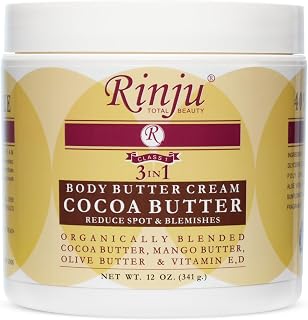 Rinju 3-in-1 Cocoa Butter Body Cream, 12 oz, Reduces Spots and Blemishes, with Mango Butter,Olive Butter and Vitamin E,D