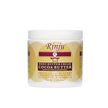Rinju 3-in-1 Cocoa Butter Body Cream, 12 oz, Reduces Spots and Blemishes, with Mango Butter,Olive Butter and Vitamin E,D Pack of 2