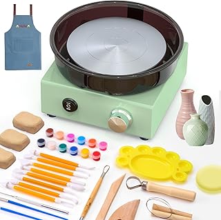 Alldeer Kit de mini rueda de cerámica – Rueda giratoria de arcilla de rotación bidireccional de 6 pulgadas, marco de metal, bandeja de salpicaduras extraíble kit de fabricación de cerámica con 18