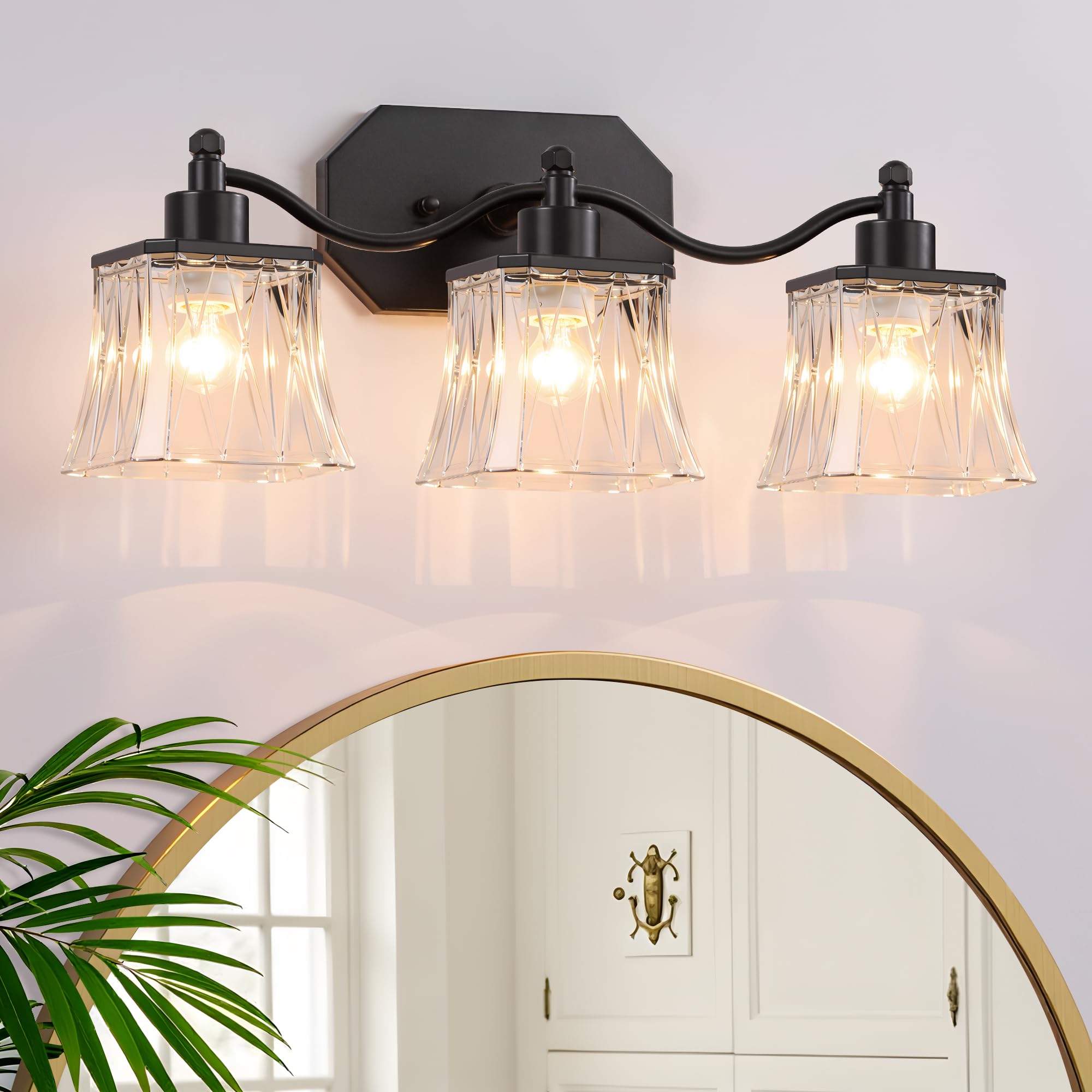 Photo 1 of XvmBvm Bathroom Vanity Light Fixtures,3-Light Matte Black Vanity Light with Crystal Glass Shades, Vintage Over Mirror Bathroom Lighting Fixture for Bathroom, Bedroom, Hallway