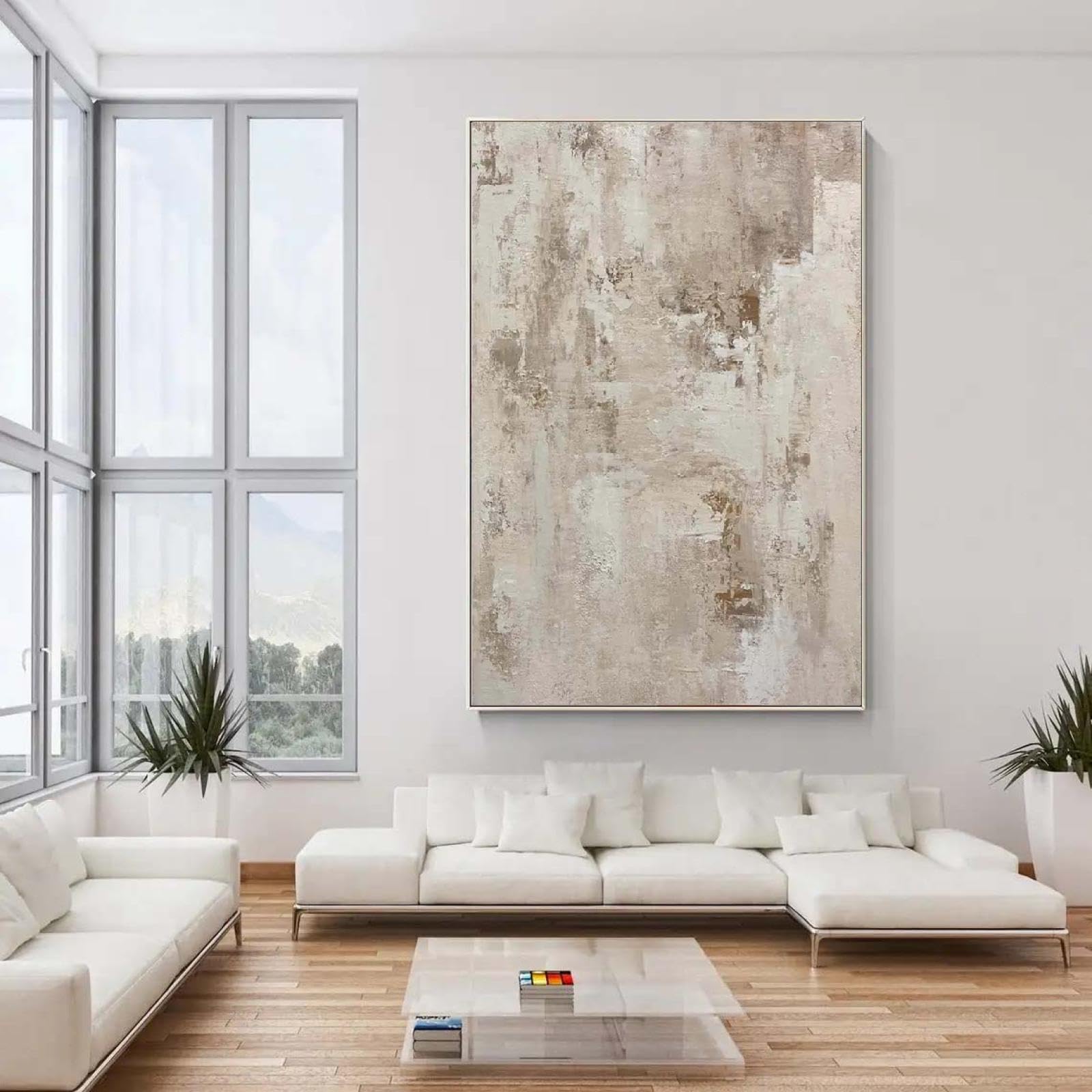 18meng Art Abstrakt Leinwand Bilder 200x100 cm Beige Weiß Leinwandbild 1 tlg Kunstdruck Wandbilder Modern Groß XXL Wohnzimmer Schlafzimmer Wanddekoration Canvas Design Wandbild Frameless