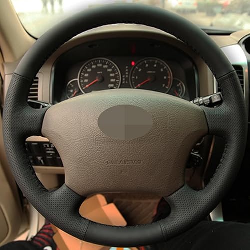 Miniatura 2 de Para Toyota Land Cruiser Prado 120, cubierta negra del volante del coche cosido a mano cuero genuino