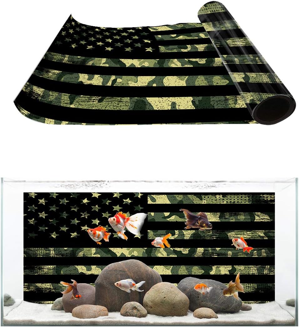 T&H Home Aquarium Decoration - 60.8" W x 24.4" H USA Flag Themed Pet Supplies - Camouflage Themed Stylish Fish Tank Background
