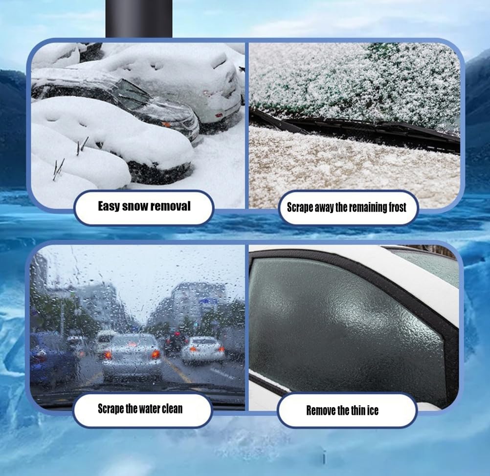 Spazzola da Neve telescopica 3 in 1 con Testa Rotante a 360°, Raschietto per Ghiaccio e Pala da Neve, Strumento per scongelamento Invernale per Auto con Manico Estensibile (Blu)