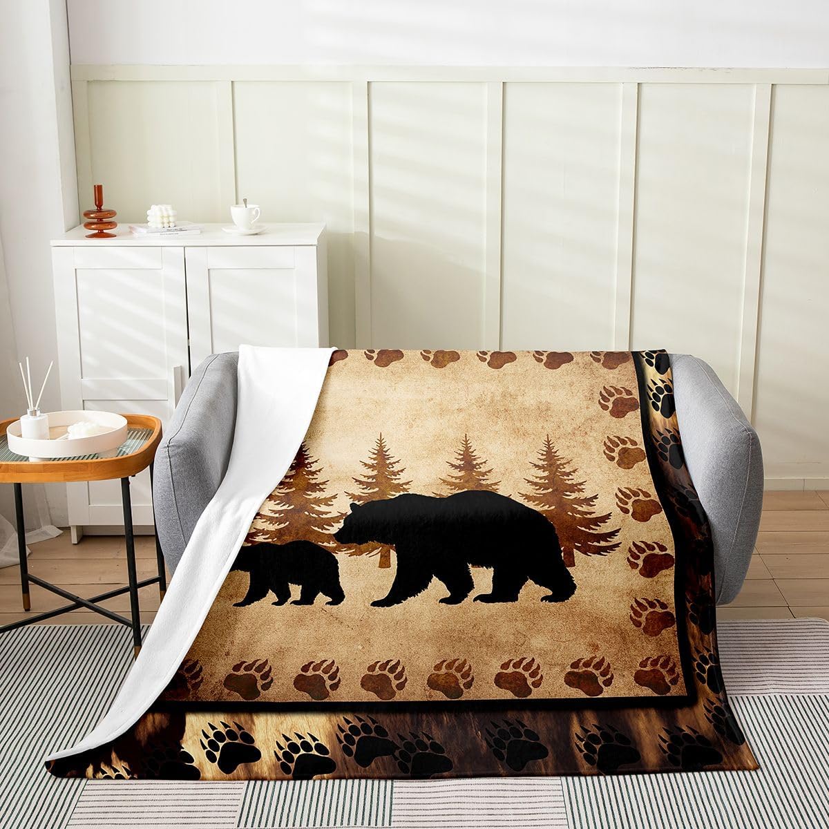 Feelyou Bear Flannel Fleece Throw Blanket, Wild Animal All Season Bed Blanket Nature Wildlife Bear Fuzzy Blanket for Bed Sofa Couch, Rustic Cabin Country Bedroom Decor Plush Blanket 40"x50" - Image 2