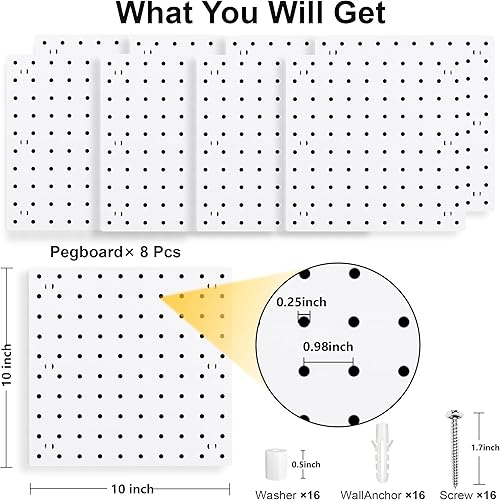 Miniatura 2 de 8 paneles organizadores de pared para tablero de clavijas, blanco para sala de manualidades, garaje, cocina, sala de estar, baño y sala de estudio