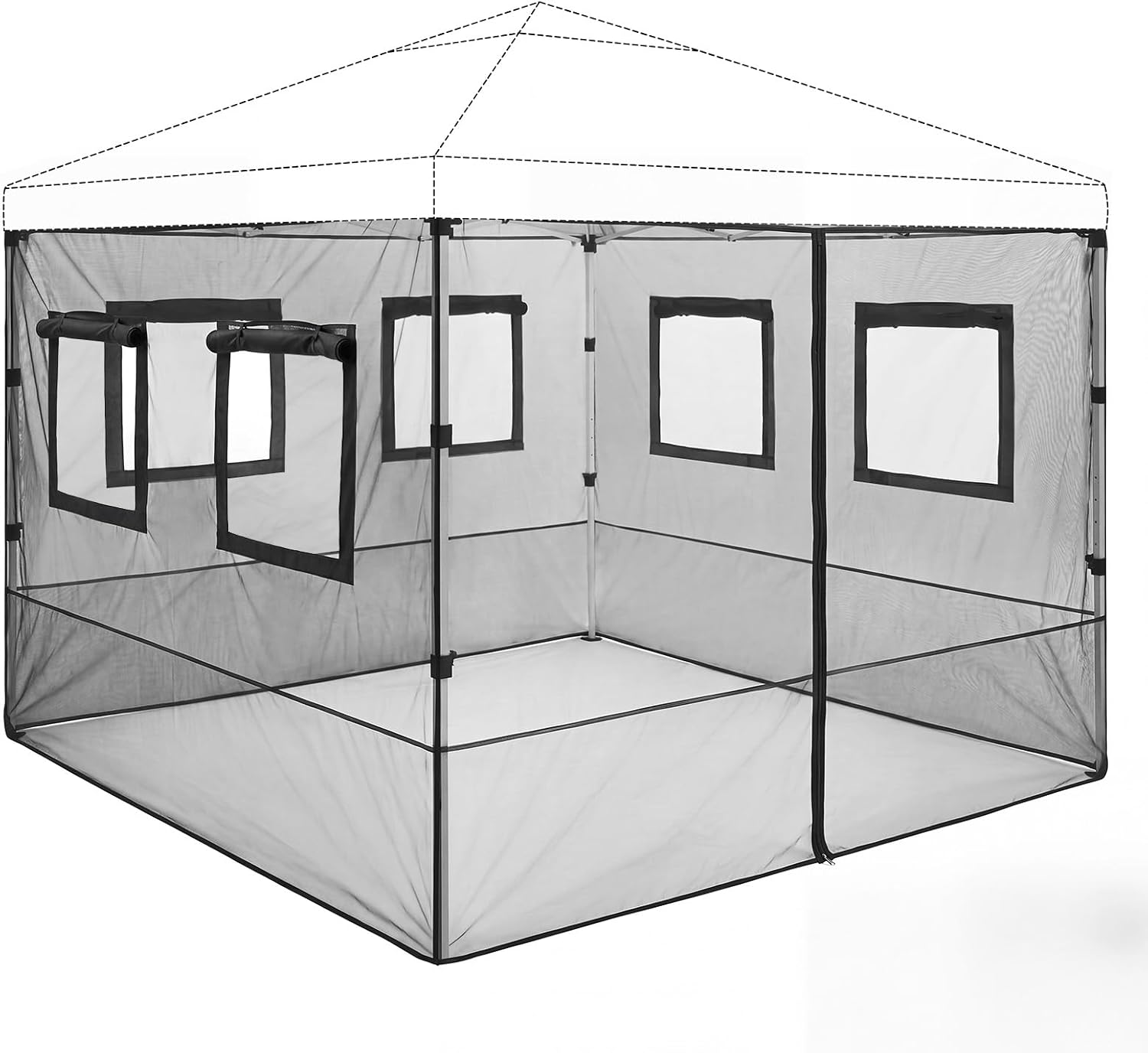 4 Pcs Food Booth Sidewall Kit for 10' x 10' Outdoor Serving Food Tents, Thickened Insect Proof Mesh Sidewall Kit with Roll-up Windows for Vendor Tent Event Market(Universal,Black)
