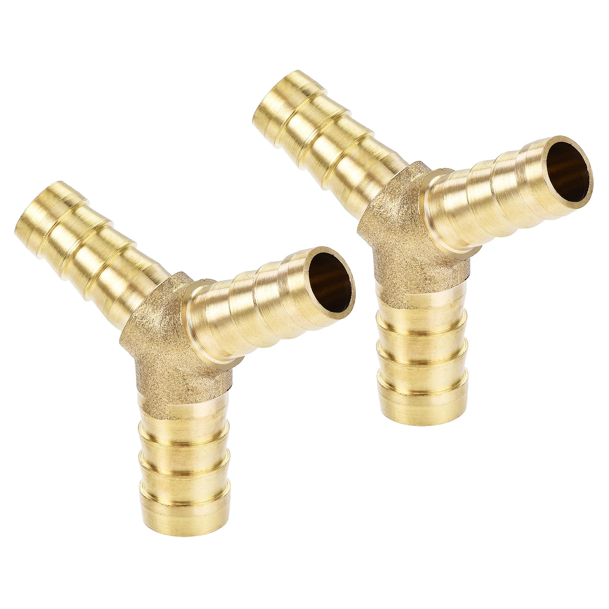 uxcell Reducing Barb Hose Fitting Y Shape Pipe Connector Brass 1/2" x 3/8" x 3/8" 2Pcs