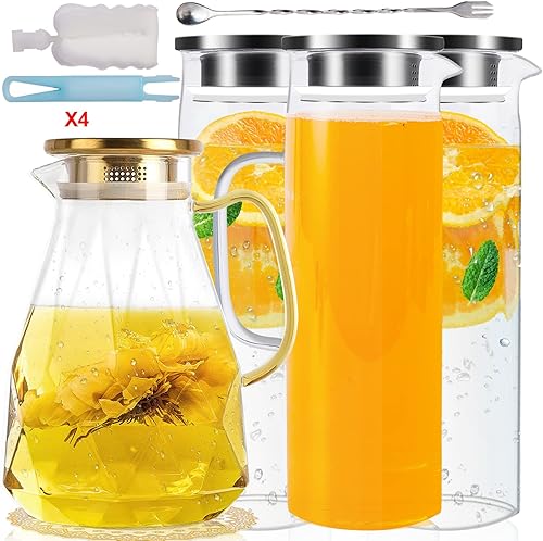 Yirilan Paquete de 4 jarras de vidrio, jarra de vidrio de 51 oz/1.5 litros* jarra de vidrio de 3,74 oz/2,2 litros