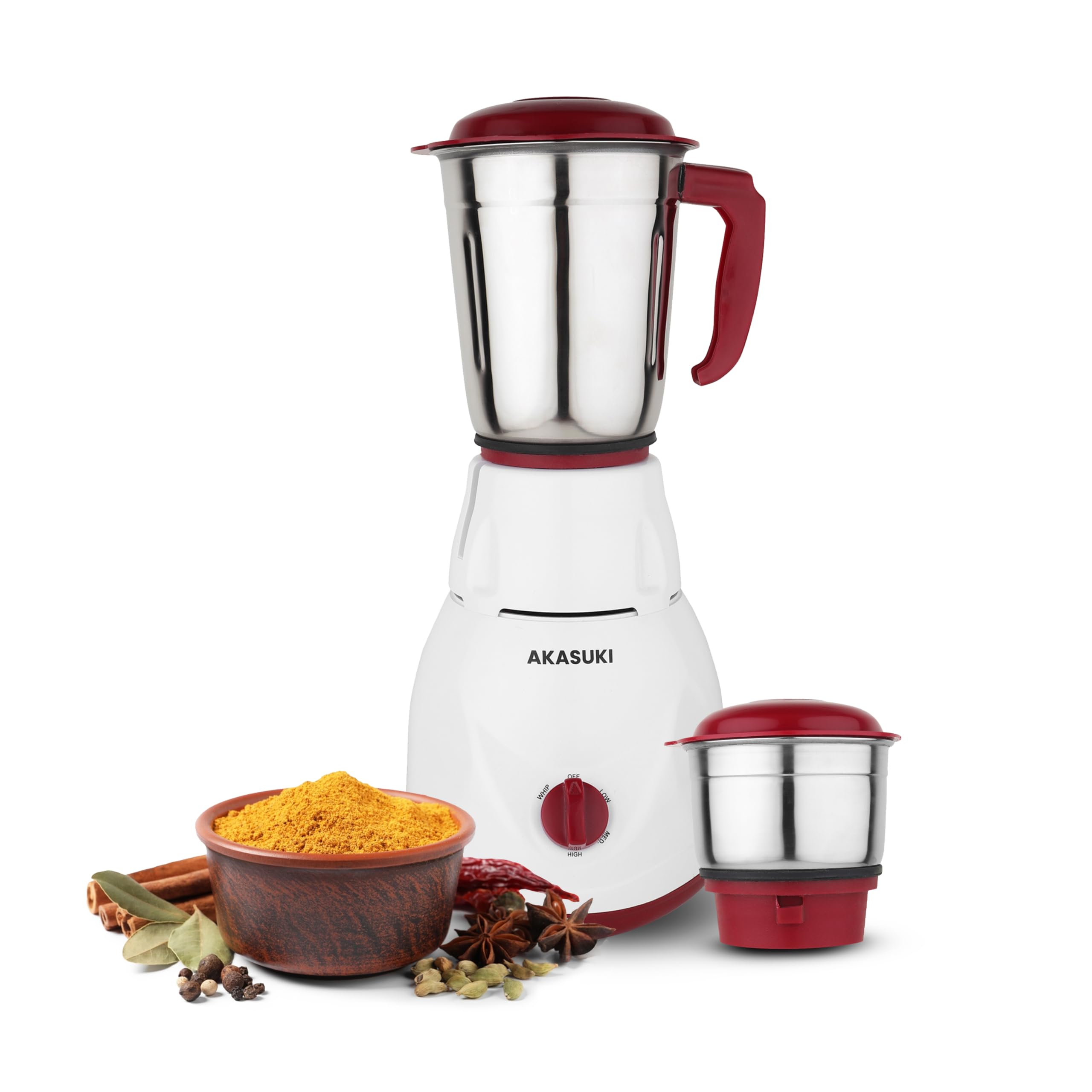 Akasuki A2J ISI Certified Juicer Mixer Grinder | Powerfull 500 Watt Copper Motor with 1 Year Warranty | 2 Jars for Smoothies, Milk Shakes, Juices and Chutney, Dry Grinding, etc (Red) (B0D8L3CYTT) Amazon Price History, Amazon Price Tracker