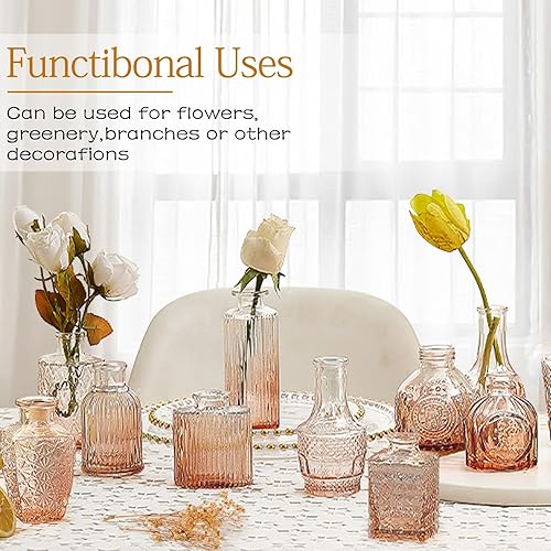 Miniatura 2 de Juego de jarrones de cristal ámbar, 20 jarrones de cristal pequeños para flores, jarrón transparente a granel, mini jarrón vintage individual para