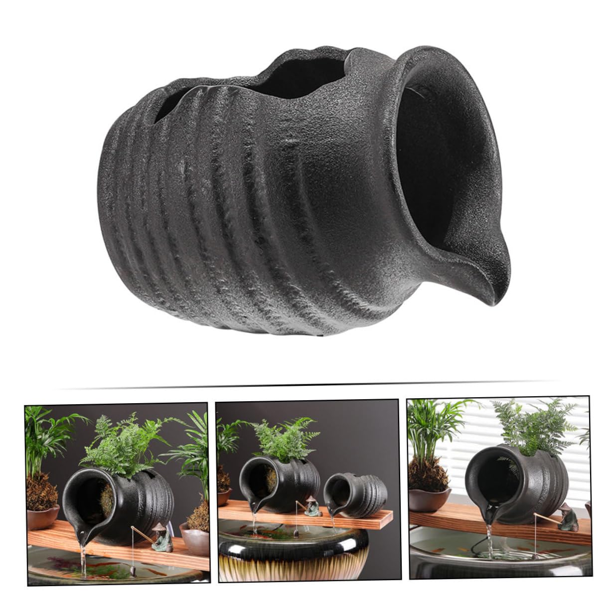 Happyyami Pot De Fontaine en Céramique avec Cascade Circulante Décorative pour Aquarium Jardin Intérieur Et Extérieur Relaxant 5.31X3.94X3.94In