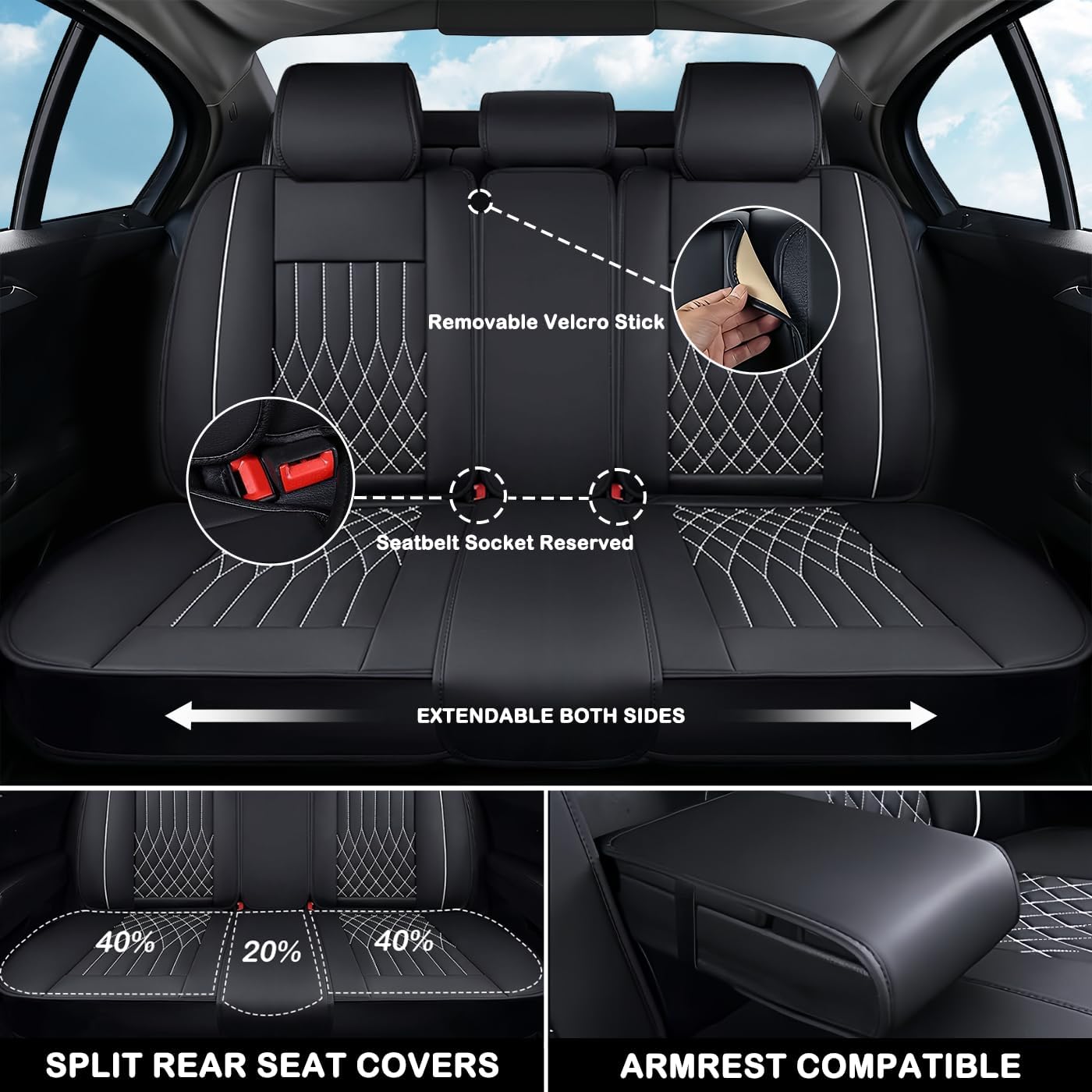 Car Seat Covers for Chrysler Town & Country 2000-2016 | Compatible Airbag Non-Slip Waterproof Car Seat Protector (Standard 5 Seats, Black White)