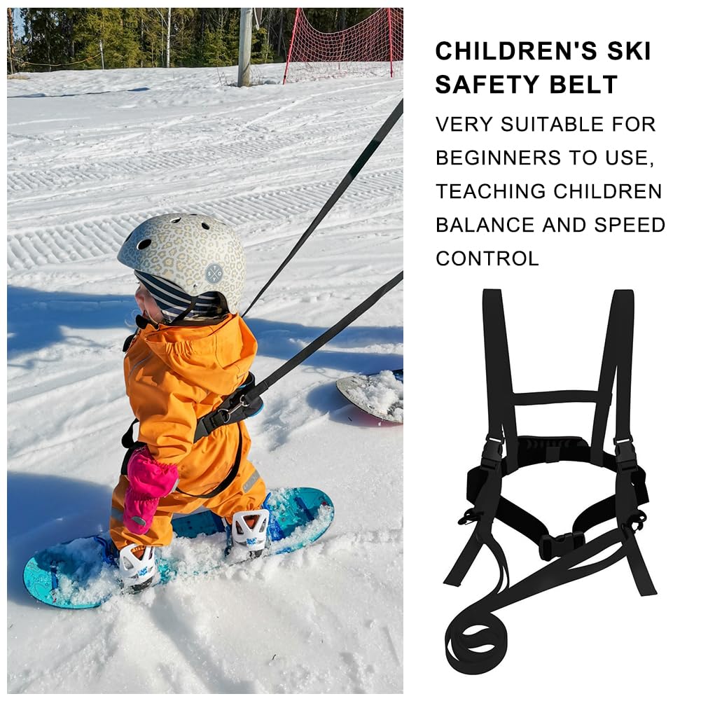 Imbracatura per Bambini da Sci e Snowboard, Imbracatura da Allenamento da Sci Regolabile, con Guinzaglio Rimovibile, per Bambini Ragazzi Ragazze Principianti, Nero