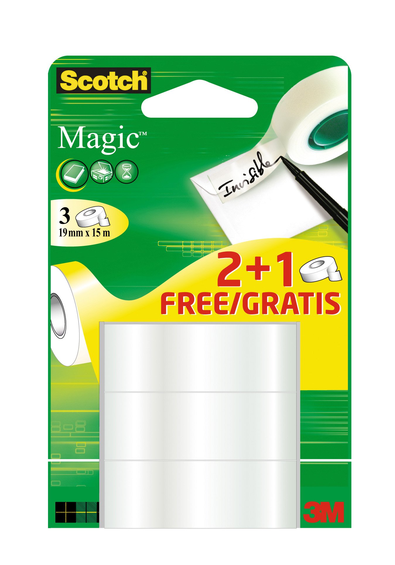 Scotch Magic 8-1915R2+1 Taśma Klejąca, Bezbarwny, 3 x 19 mm x 15 m