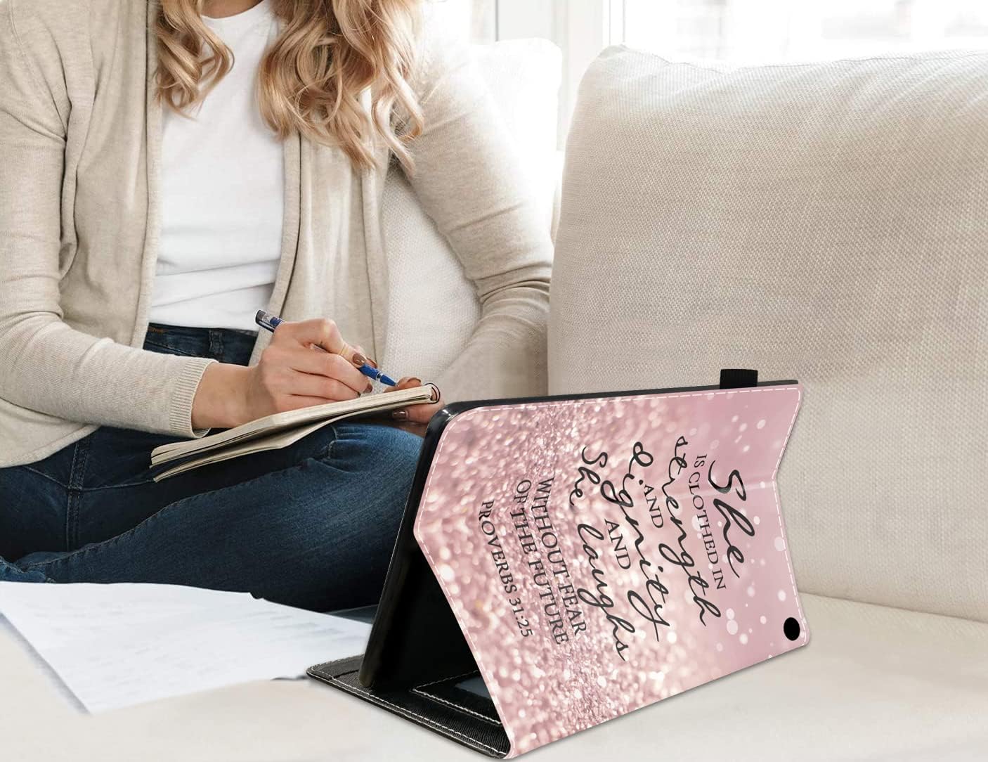 Case for All-New Kindle Fire HD 10/Fire HD 10 Plus Tablet 10.1" (11th Gen, 2021 Released) - Slim PU Leather Stand Flip Cover with Card Slot & Pencil Holder, Quote Bible Verse Proverbs 31:25