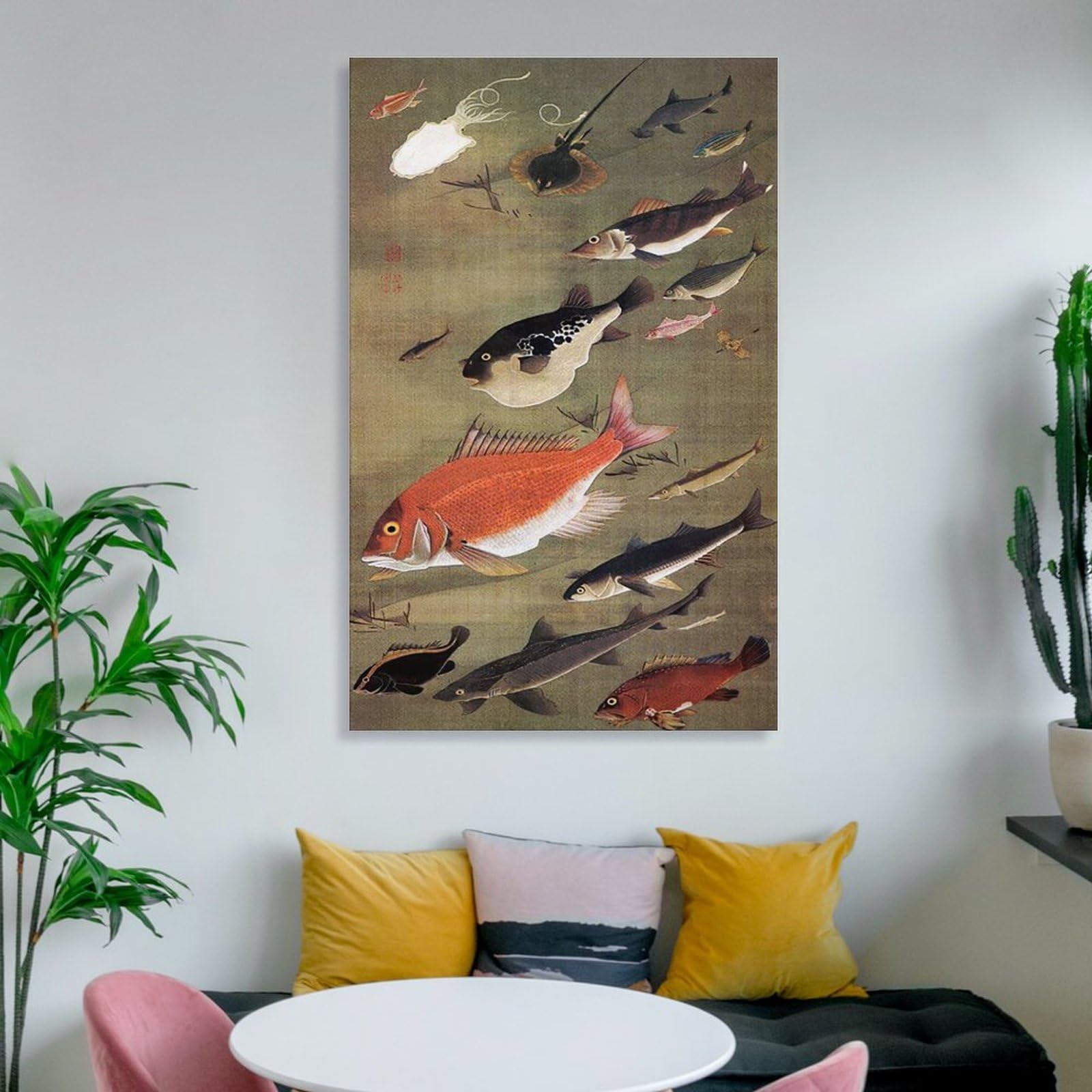 Amazon.co.jp: 画家 伊藤若冲 タコと魚 花鳥草木鳥獣1 ポスター ホーム