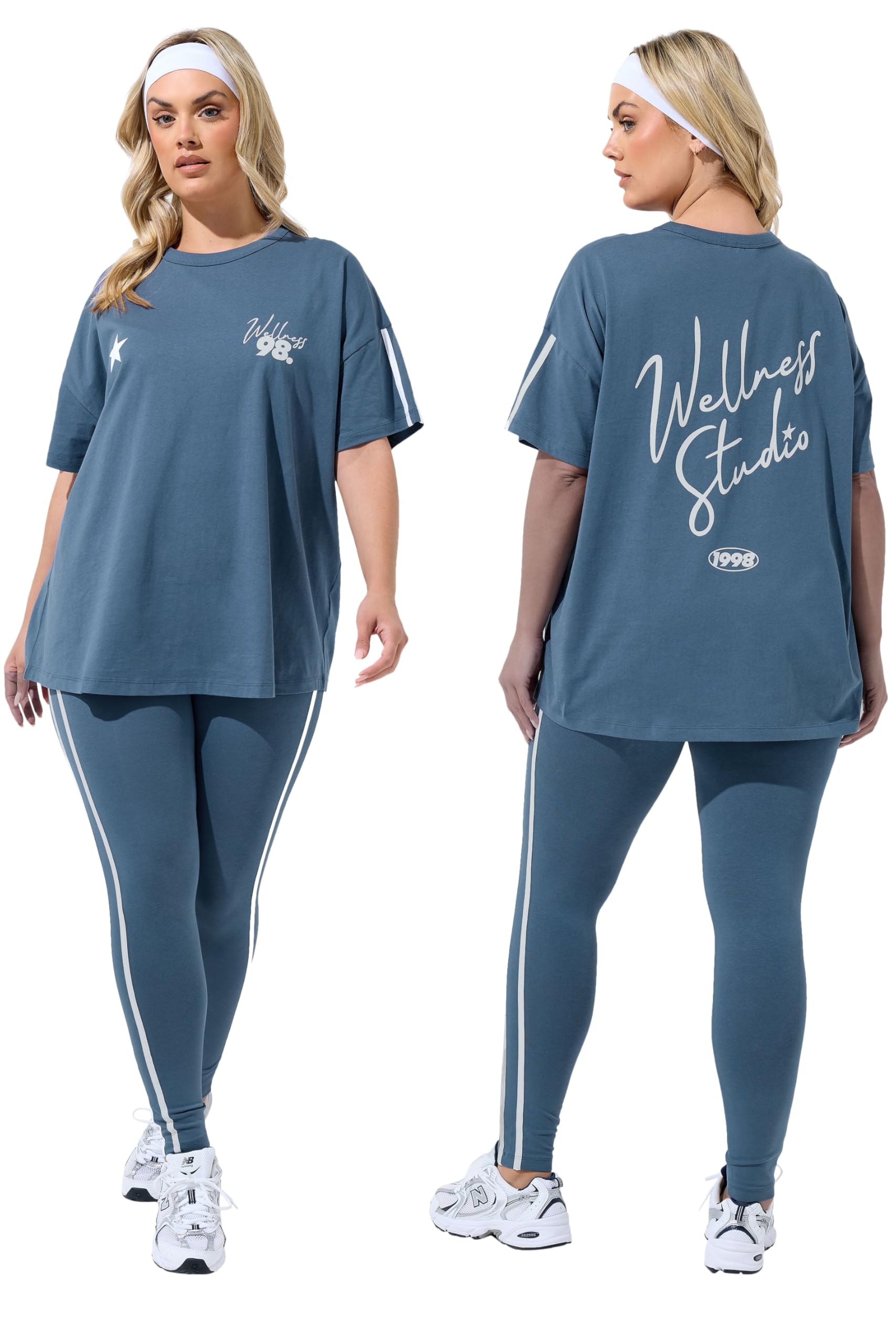 Yours Women's Active 'Wellness Studio' T-Shirt in Mid Blue | Size: 14