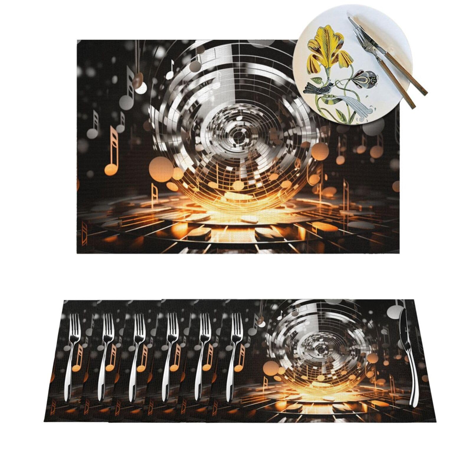 Lot de 6 sets de table en PVC tissé faciles à nettoyer thème musique