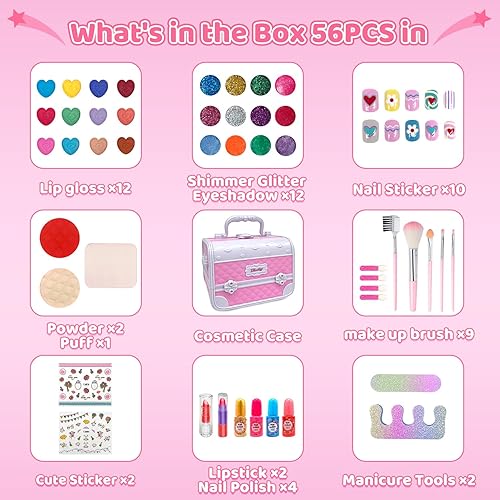 Miniatura 4 de Kit de maquillaje para niñas, juego de maquillaje real seguro y lavable, juego de maquillaje de belleza, estuche cosmético con espejo, juguetes de