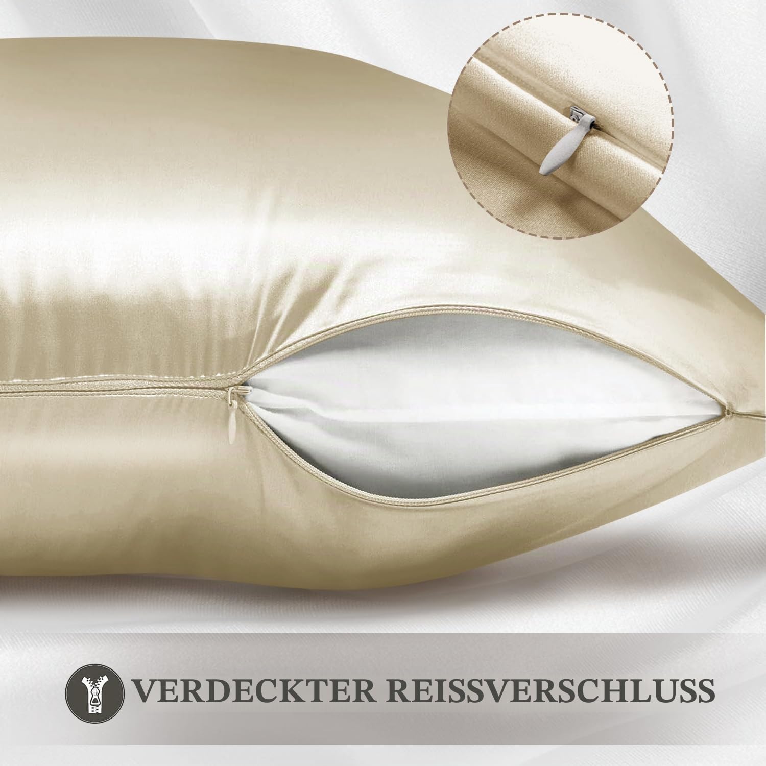 Adubor 100% Seidenkissenbezug 40x80cm für Haar und Haut, mit verstecktem Reißverschluss, beide Seiten, 23 Momme Seide, Fadenzahl 900 (Taupe, 2 Stück)