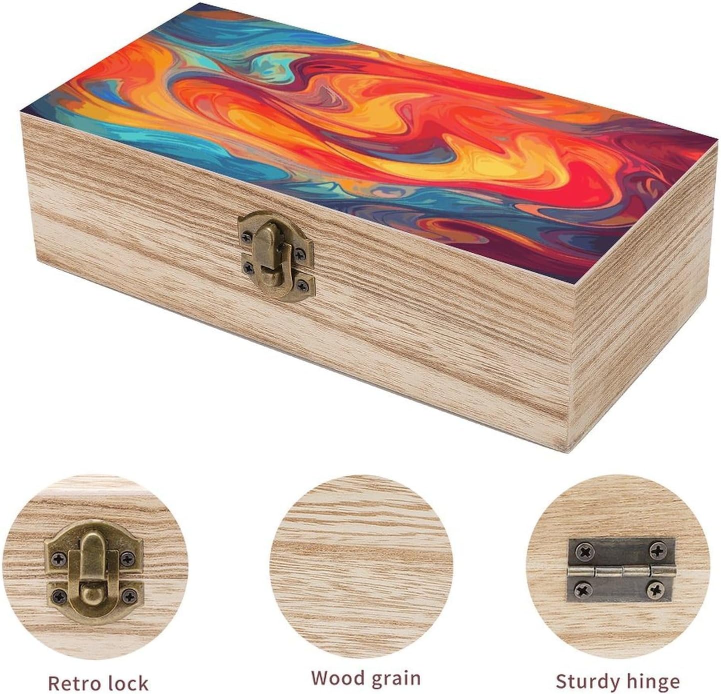Artistic Effect Colorful Wooden Storage Box 7.9" X 3.9" X 2.3" image 3