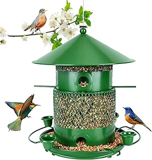 Vogelfutterspender Hängend 2.5L Wetterfest Vogelfutterhaus mit 360° Futterständer, Vogelfutterstation zum Aufhängen Edelstahl Futterhaus für Wildvögel, Vogelfuttersäule im Wald Garten