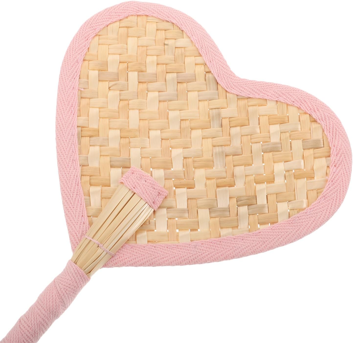DECHOUS Small Woven Hand Fan: Rustic Handheld Wheat Straw Fan - Heart Shape Chinese Manual Cooling Supply for Wedding Home Decoration image 3