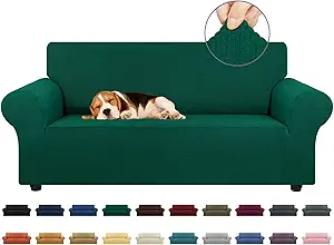 KEKUOU Stretch Loveseat Sofa Cover Slipcover,Couch Covers for 2 Cushion Couch Sofa (55"-78") Furniture Protector Sofa with Elastic Bottom for Kids,Dog. Jacquard Small Checked (Medium,Hunter)
