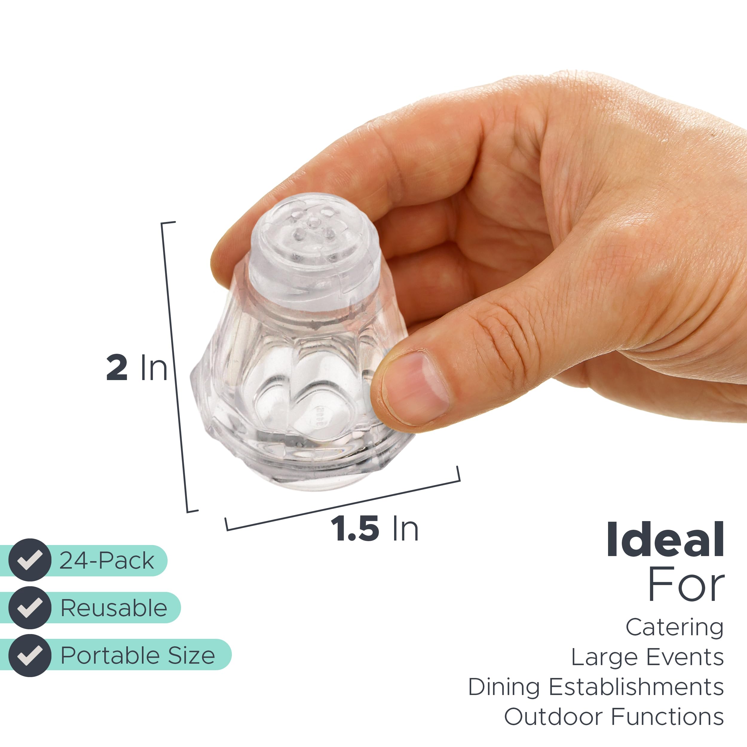 Crafts Central Mini salero y pimentero de plástico para fiestas, restaurantes y bodas, 24 unidades (transparente)