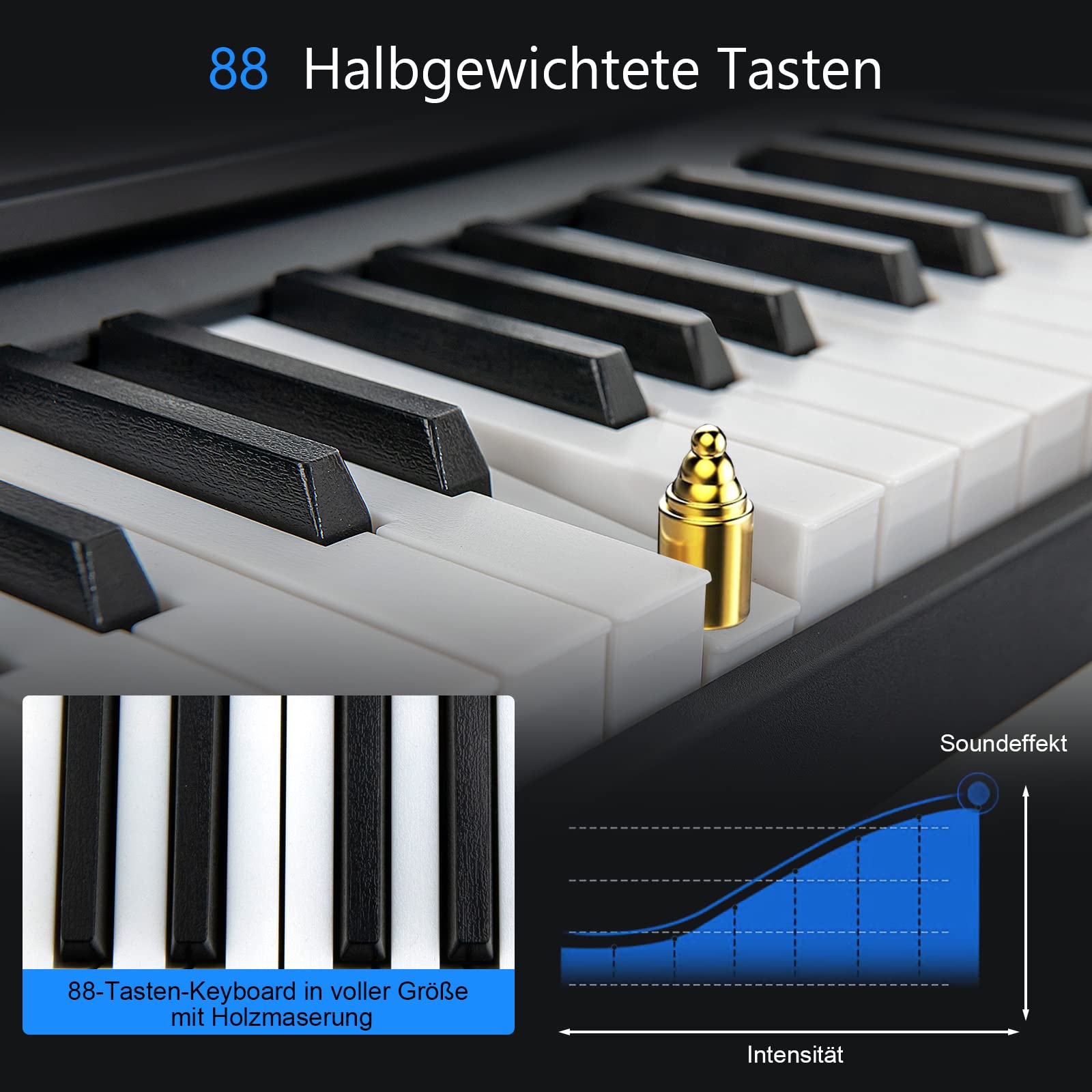 DREAMADE Digital Piano 88 Tasten, Tragbares Keyboard mit Subtain Pedal & 2 Musiknotenhaltern, E Piano für Kinder und Erwachsene