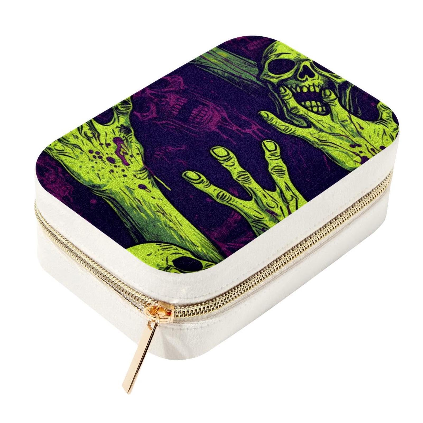 Boîte à bijoux de voyage velours noir motif zombie haute finition