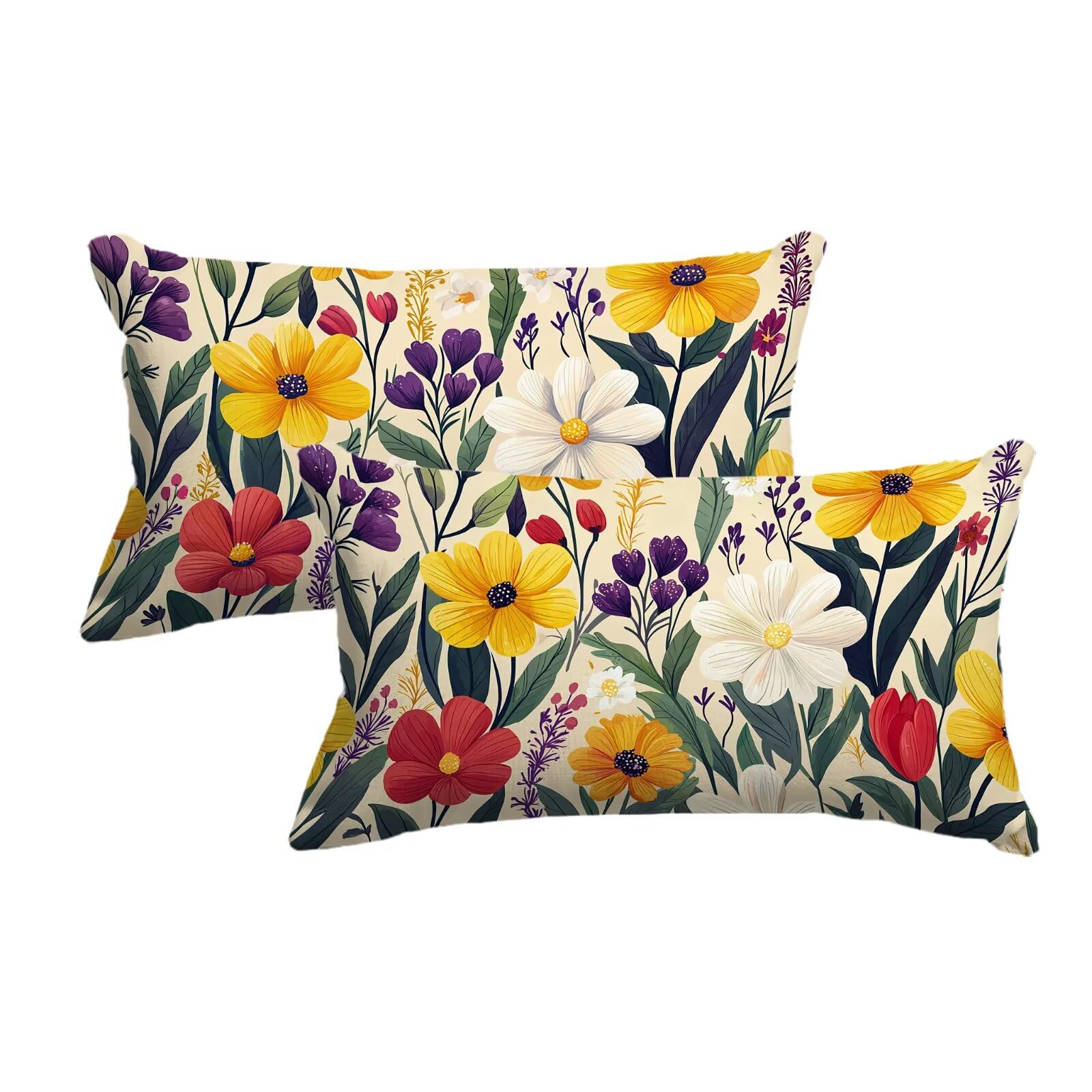 Housse coussin fleur décoratif 40x80 lot de 2 taies d'oreiller pour revitaliser un canapé fatigué