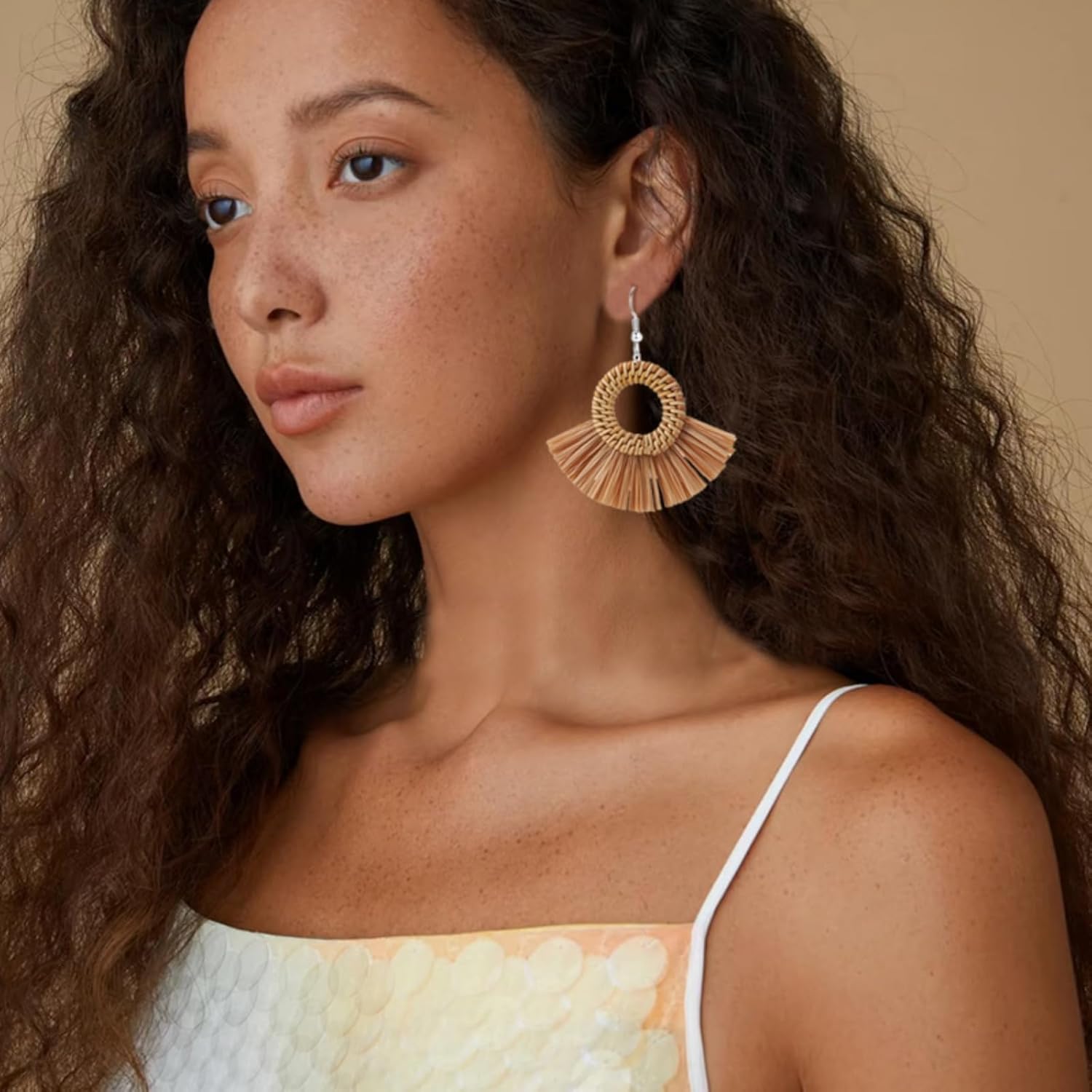 Boho Summer Beach Earrings for Women Lightweight Straw Wicker Earring Statement Raffia Fan Round Tassel Dangle Drop Earrings Hawaii Jewelry - Image 5