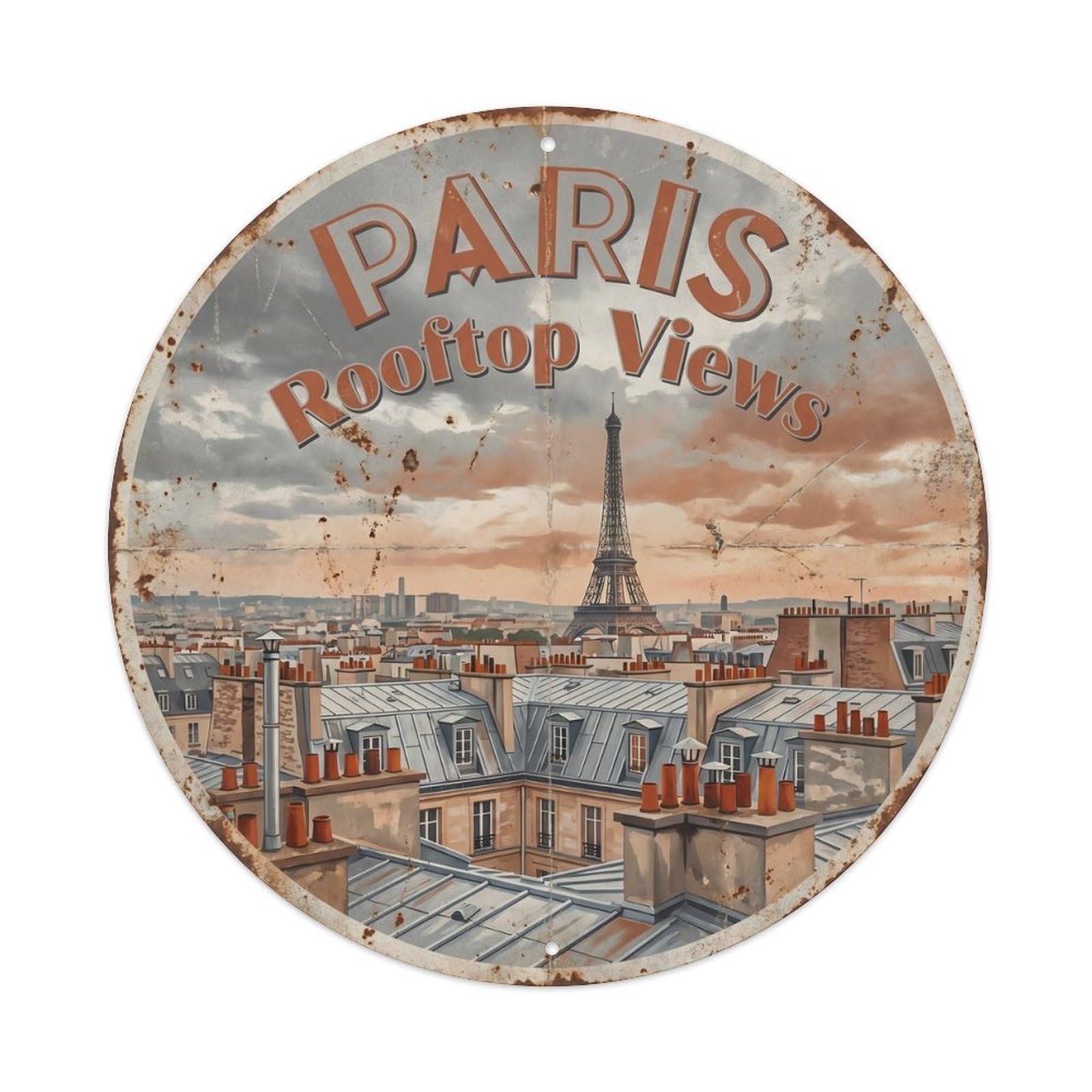 Vintage Travel Parisian Rooftop Cityscape Metal Tin Sign Plaque