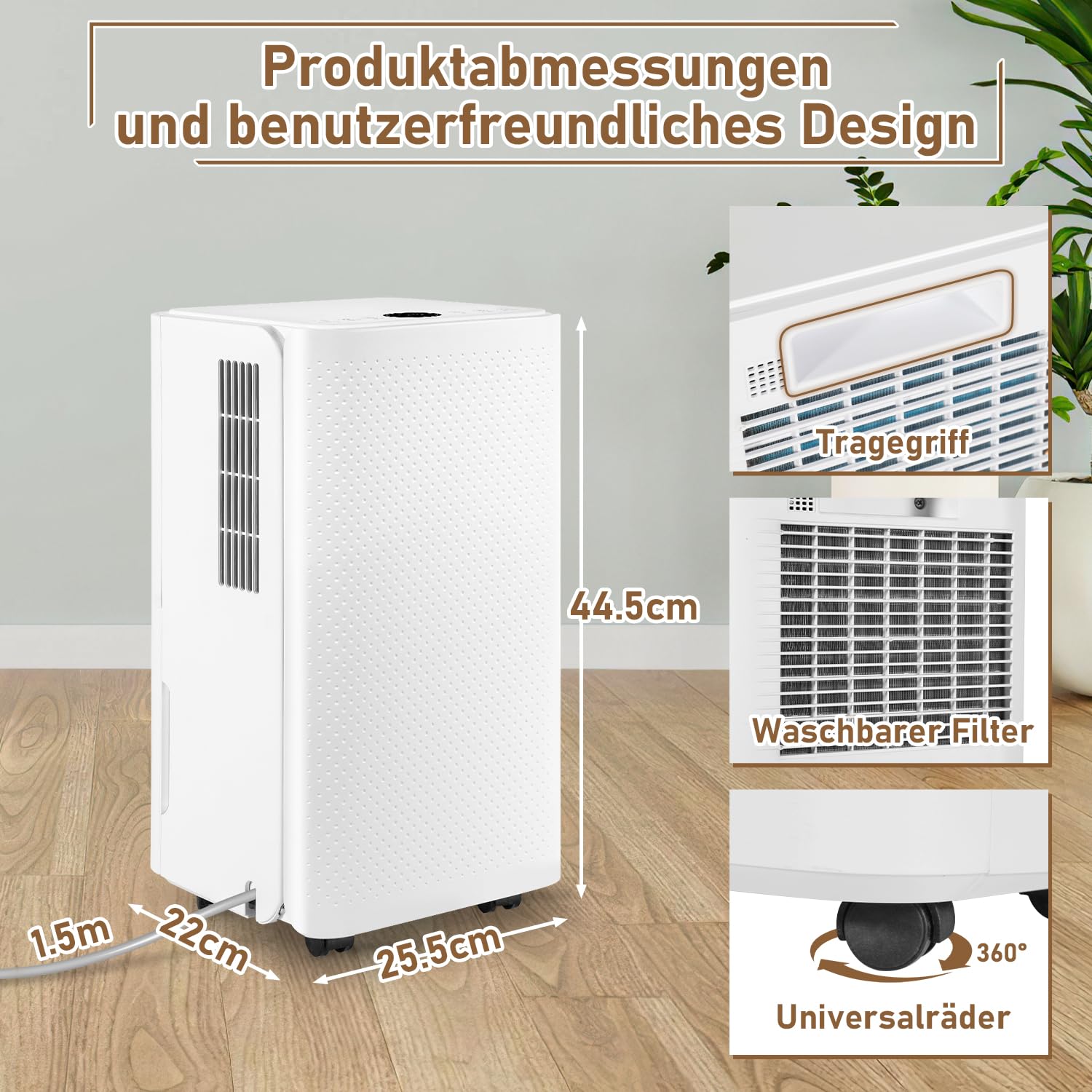 Eulenke Osuszacz powietrza 16 l/dzień, elektryczny osuszacz do pomieszczeń do 30 m², 3 tryby pracy, cyfrowy wyświetlacz, wąż odpływowy, timer, cichy osuszacz pomieszczeń do piwnicy, sypialni, pralni