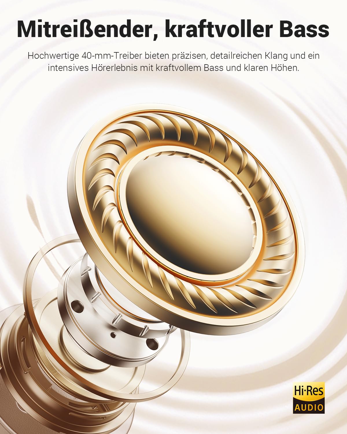 Wentronic Y01 Noise-Cancelling-Kopfhörer, Kabellose Over-Ear-Kopfhörer, Bluetooth 5.3, Hi-Res Sound, 48h Wiedergabe, faltbar, mit Mikrofon für iOS/Android/PC – Sternenlicht