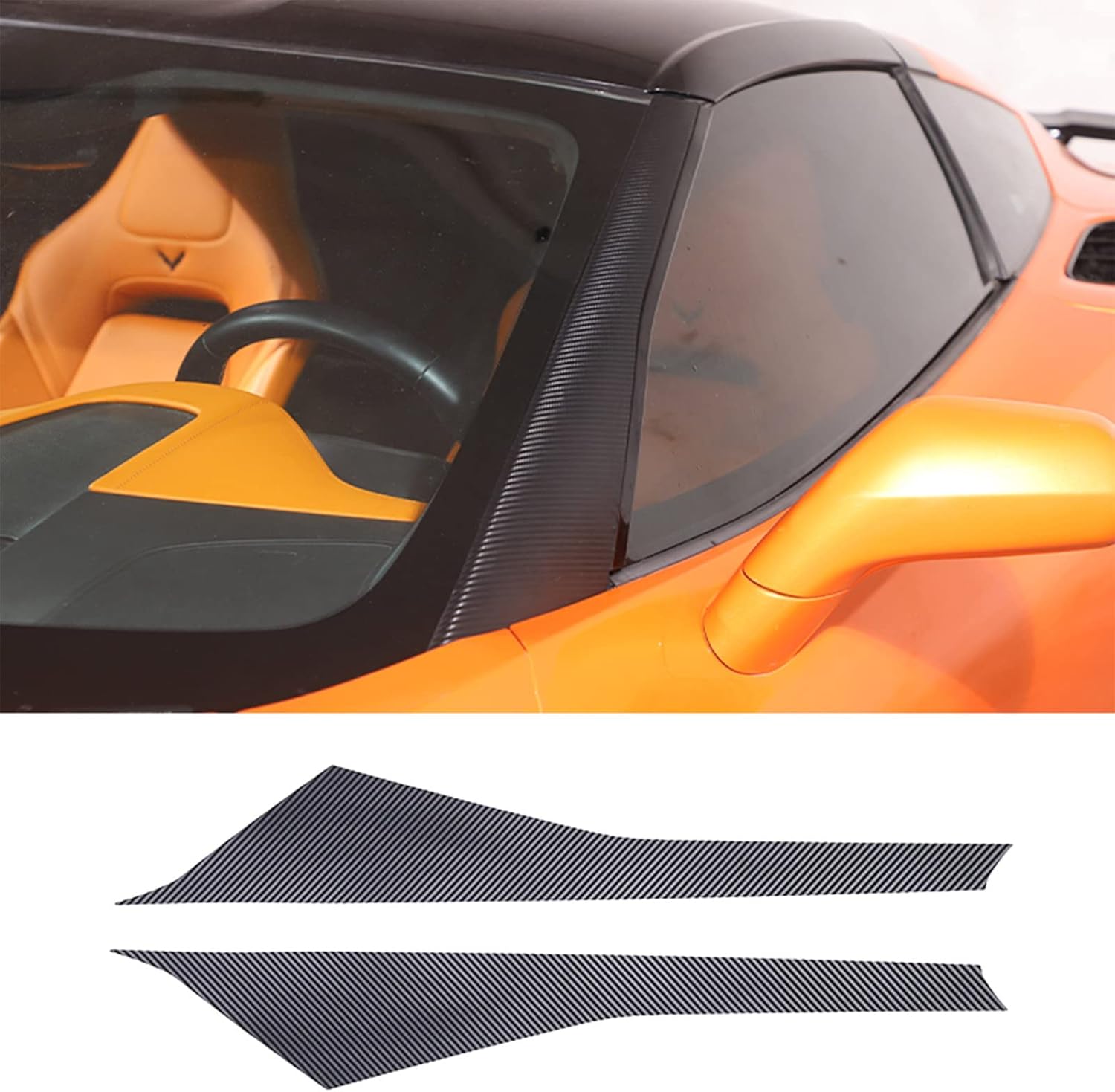 Front Windshield Side A-Pillar Decals Sticker Compatible with Corvette C7 Stingray 2014-2019,PVC 2PCS Body Styling Sticker Accessories (Style B Carbon Fiber Pattern)