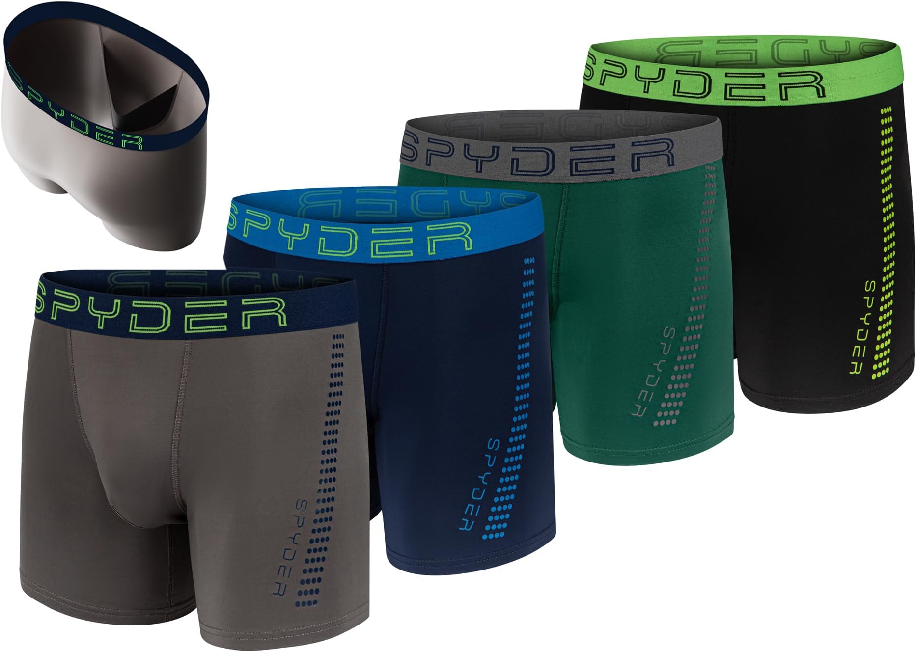 Spyder Mens Boxer Briefs 4 Pack Poly Spandex Performance Boxer Briefs Underwear/Comfort Support Pouch Boxer Briefs