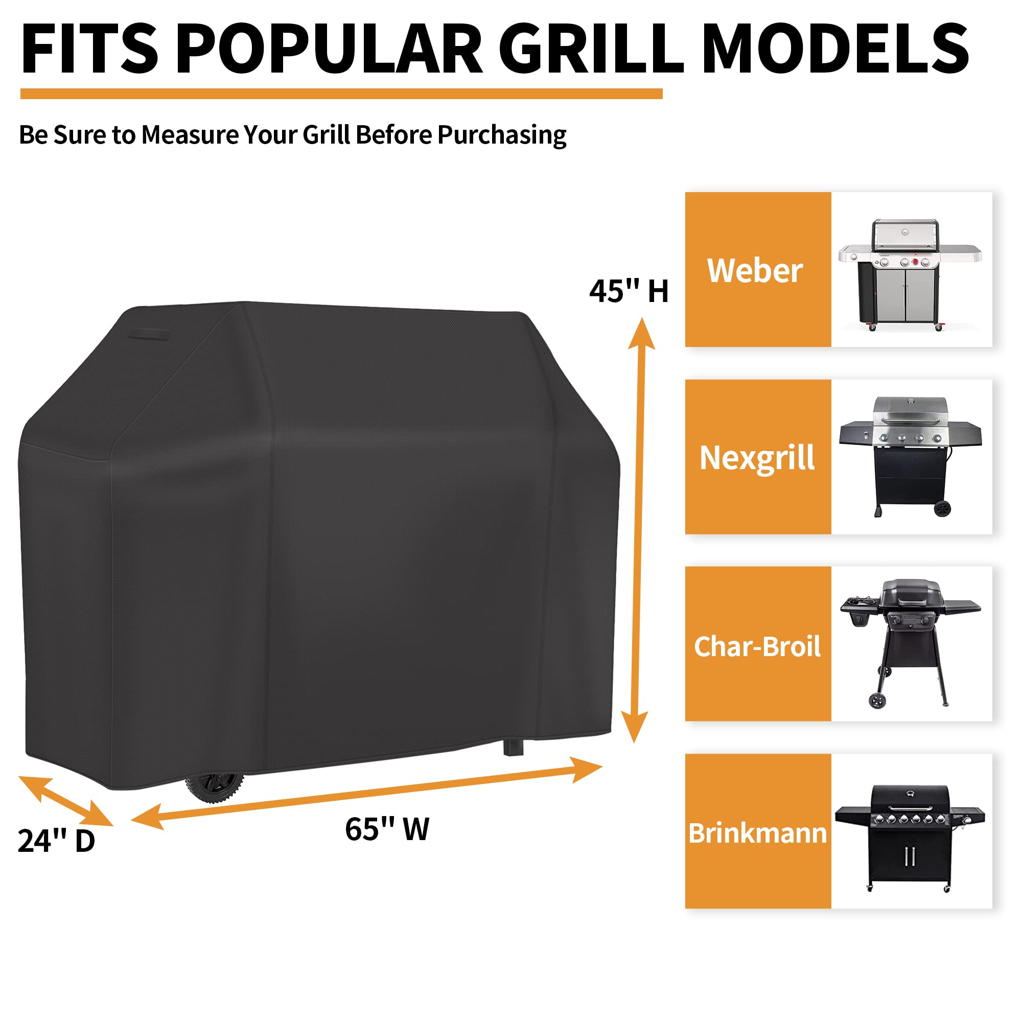 Produktbild von Grillabdeckung 165 Cm – Wasserfest, UV-beständig, Mit Klettverschluss & Kordelzug, Für Weber, Char-Broil Uvm.
